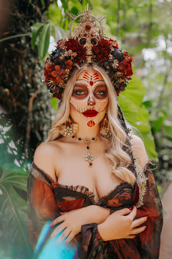 La Catrina Earrings, Día De Los Muertos, Red Gold Jewelry, Statement Earrings, Mexican Wedding, Sugar Skull, Festival Accessories