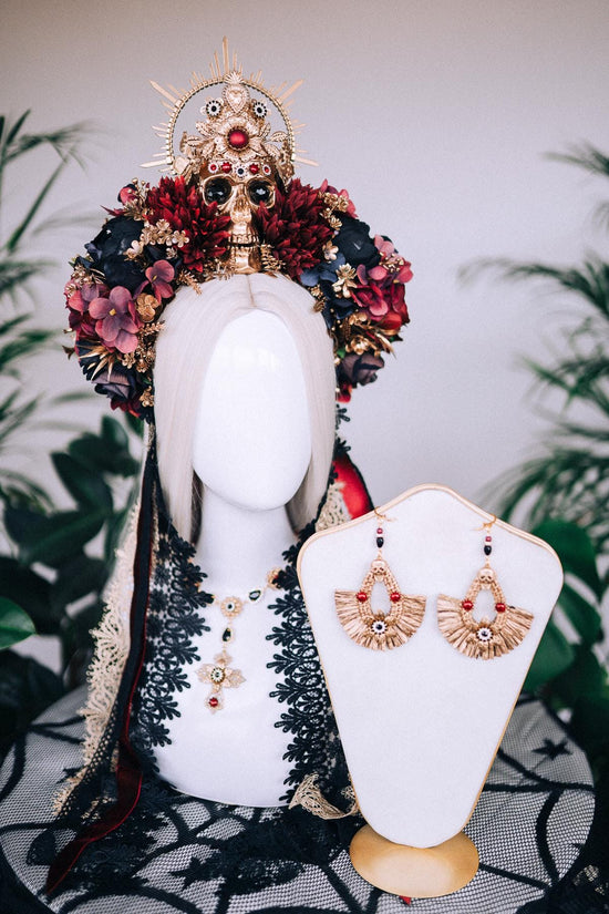 La Catrina Earrings, Día De Los Muertos, Red Gold Jewelry, Statement Earrings, Mexican Wedding, Sugar Skull, Festival Accessories