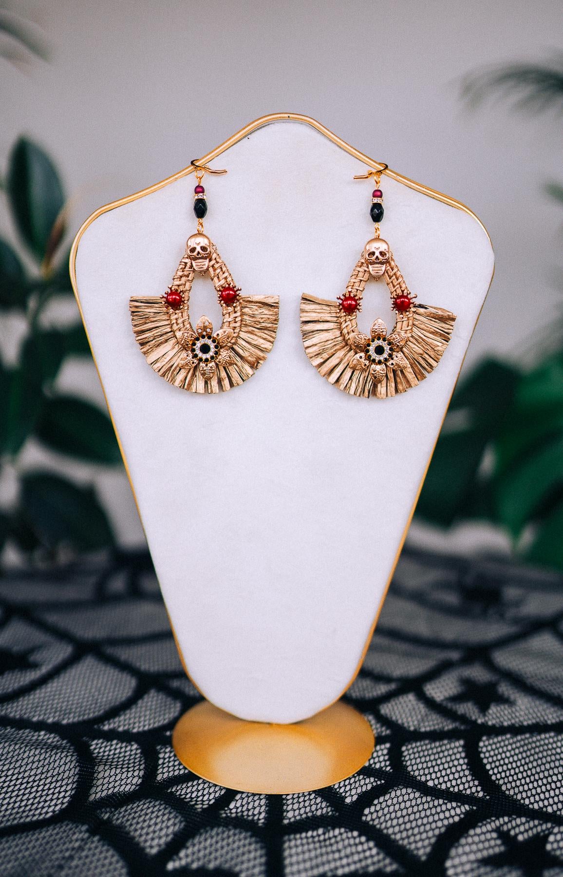 La Catrina Earrings, Día De Los Muertos, Red Gold Jewelry, Statement Earrings, Mexican Wedding, Sugar Skull, Festival Accessories