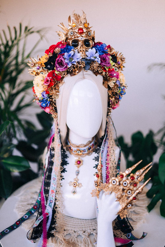 Golden Skull, Finger Claws, La Catrina, Gothic, Halloween, Gold, Filigree, Hand Jewelry, Statement, Festival, Luxury, Baroque, Skeleton