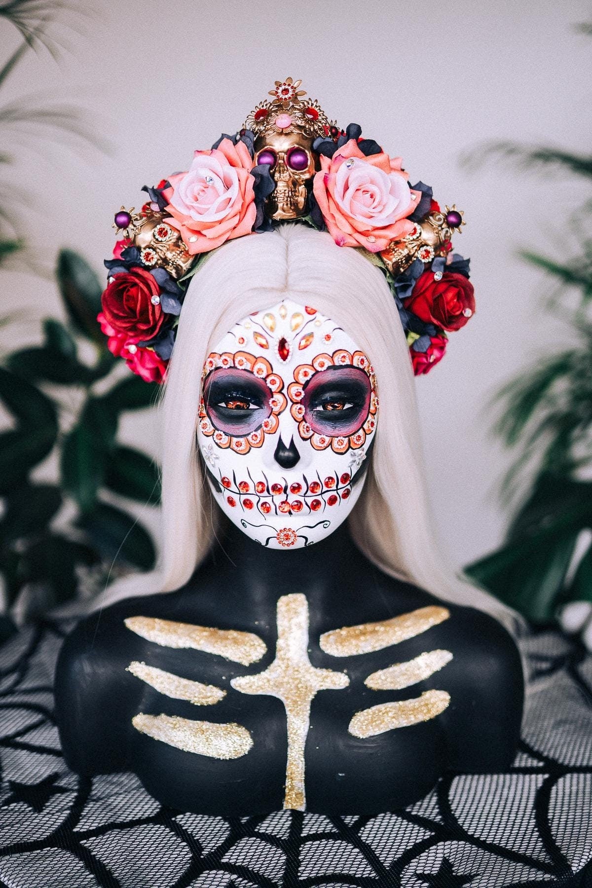 Pink La Catrina flower crown
