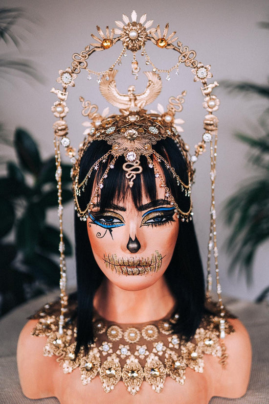 Cleopatra Necklace, Egyptian Jewelry, Gold Statement Necklace, Carnival Accessories, Mardi Gras Set, Queen Cleopatra Costume, Festival