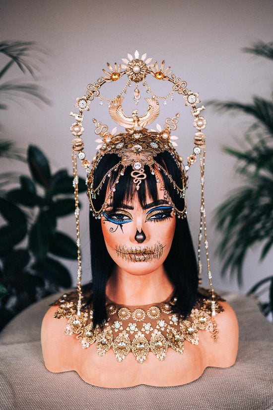 Cleopatra Necklace, Egyptian Jewelry, Gold Statement Necklace, Carnival Accessories, Mardi Gras Set, Queen Cleopatra Costume, Festival