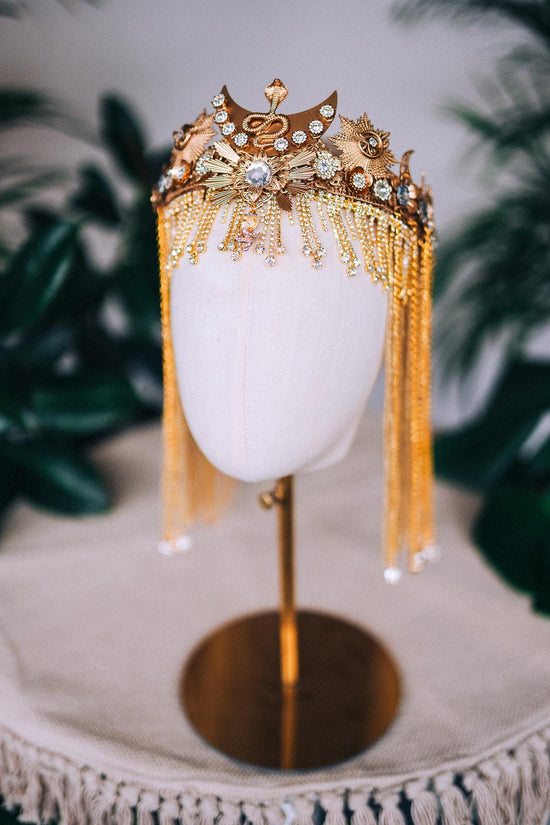 Cleopatra Crown, Halloween Costume, Mardi Gras Crown, Carnival Accessories, Egyptian Headdress, Festival Jewelry, Regal Headpiece,Gold Crown