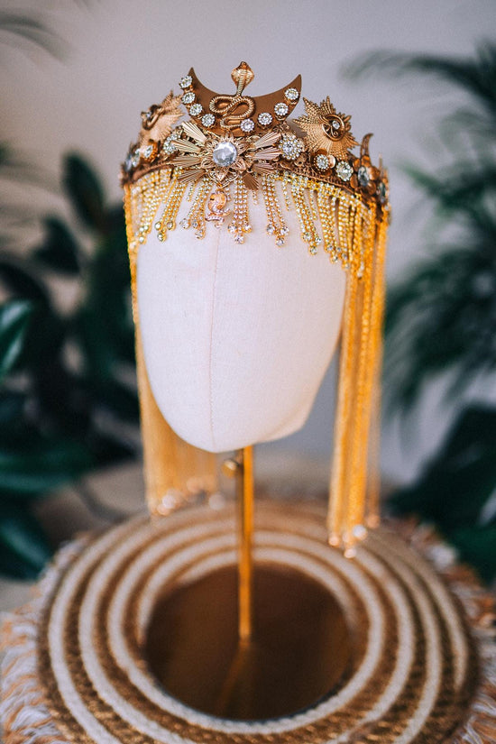 Cleopatra Crown, Halloween Costume, Mardi Gras Crown, Carnival Accessories, Egyptian Headdress, Festival Jewelry, Regal Headpiece,Gold Crown