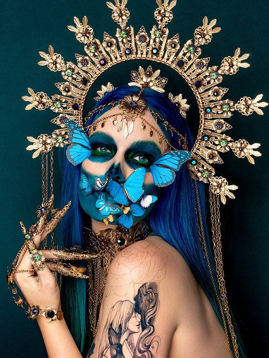 La Catrina Finger Claws, Gold Butterfly Claw Rings, Dia De Los Muertos Nail Jewelry, Skeleton Hand Accessories, Festival Statement Claws