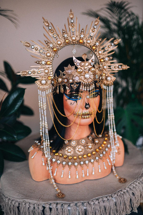 Cleopatra crown, Egyptian headdress, Goddess tiara, Festival headpiece, Carnival crown, Queen of Egypt, Luxurious costume, Halloween crown