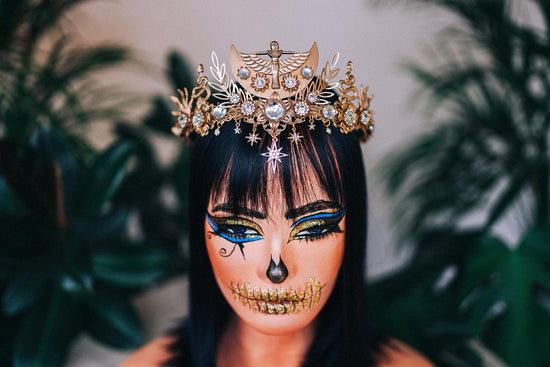 Cleopatra Tiara, Egyptian Goddess Headpiece, Carnival Crown, Mardi Gras Costume, Luxury Handmade, Regal Festival Accessories,Halloween Tiara