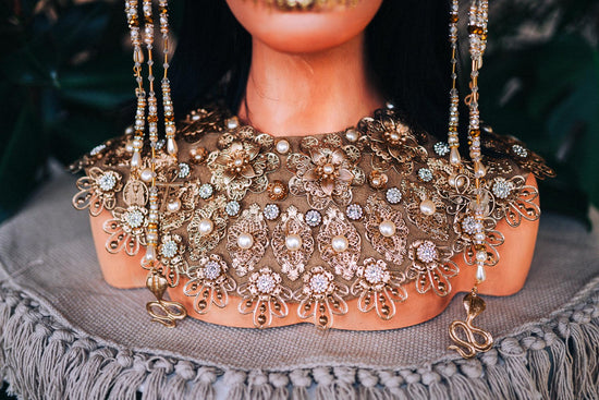 Cleopatra Necklace, Egyptian Jewelry, Gold Pearl Necklace, Carnival Accessory, Festival Necklace, Statement Jewelry,Halloween Cleopatra Look