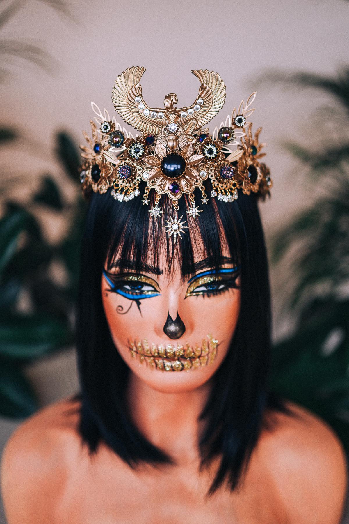 Cleopatra Tiara, Egyptian Crown, Festival Headpiece, Gold Statement Crown, Halloween Tiara, Mardi Gras Costume, Luxurious Headpiece