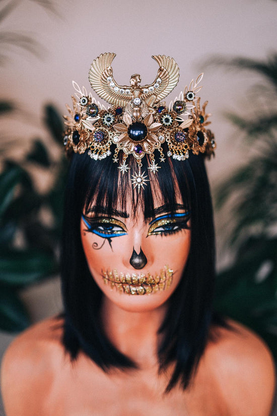 Cleopatra Tiara, Egyptian Crown, Festival Headpiece, Gold Statement Crown, Halloween Tiara, Mardi Gras Costume, Luxurious Headpiece