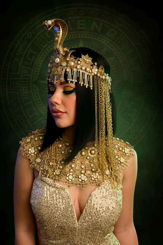 Cleopatra Costume Crown, Egyptian Headdress, Gold Snake Tiara, Halloween Headpiece, Mardi Gras Crown, Festival Queen Tiara, Carnival Crown