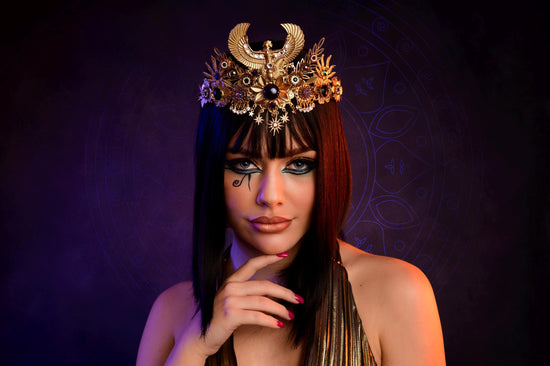 Cleopatra Tiara, Egyptian Crown, Festival Headpiece, Gold Statement Crown, Halloween Tiara, Mardi Gras Costume, Luxurious Headpiece