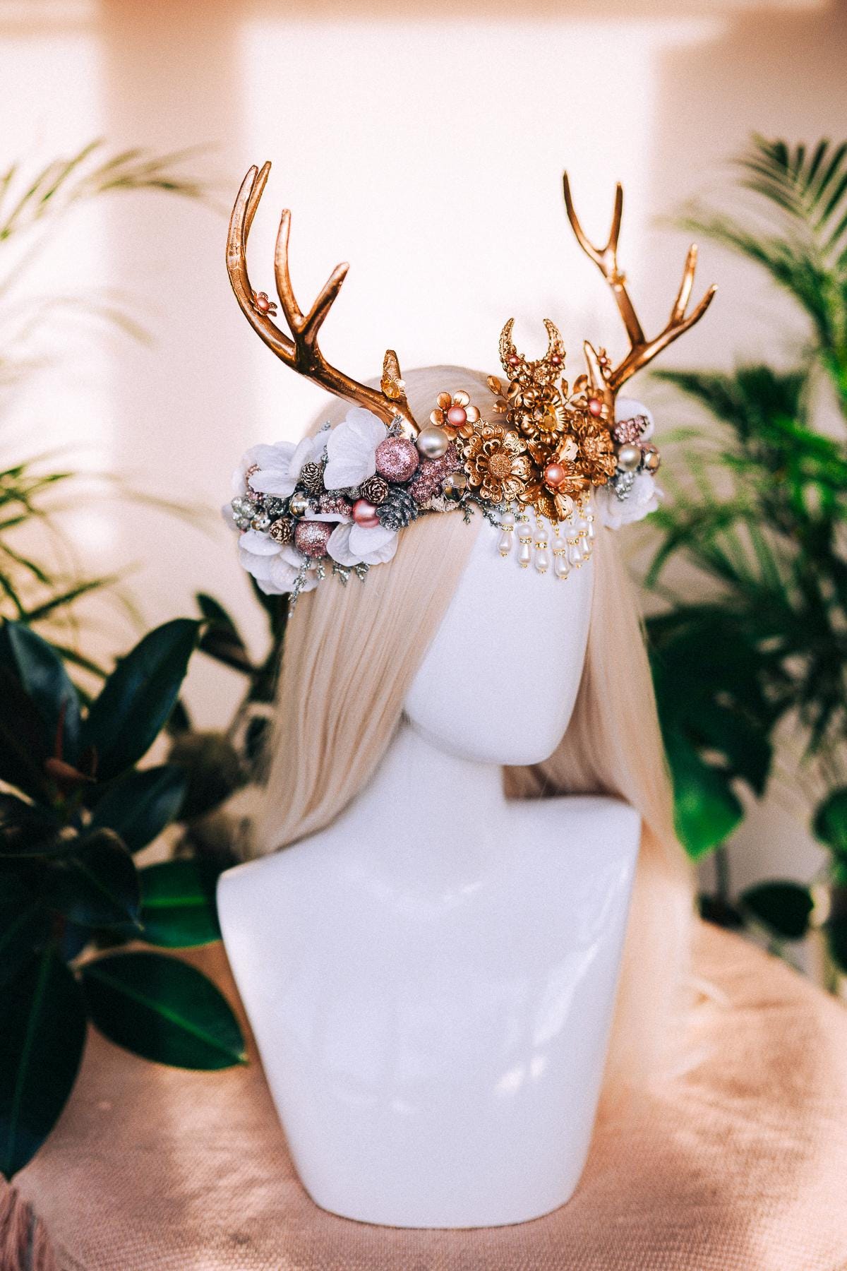 Reindeer Headband, Xmas Party, Christmas Flower Crown, Halo Headpiece, Merry Christmas, Christmas Headband, Antlers Crown, Deer Flower Crown