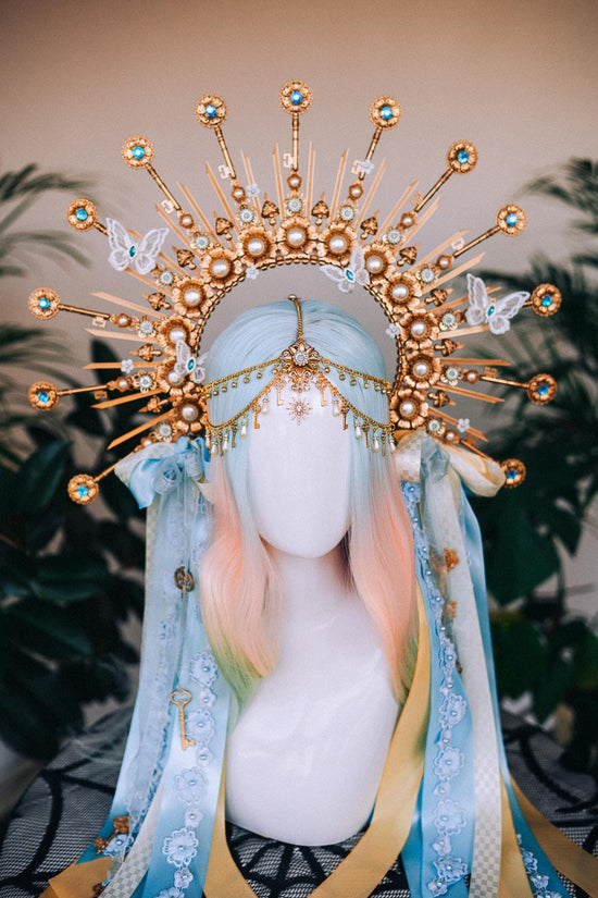 Alice Crown Alice In Wonderland Blue Gold Tiara Fantasy Headpiece Butterfly Halo Crown Carnival Festival Costume Cosplay