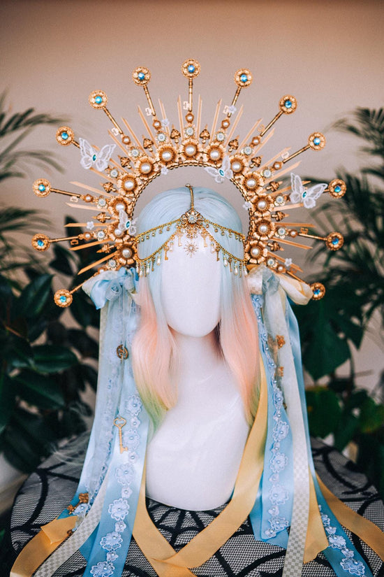 Alice Crown Alice In Wonderland Blue Gold Tiara Fantasy Headpiece Butterfly Halo Crown Carnival Festival Costume Cosplay