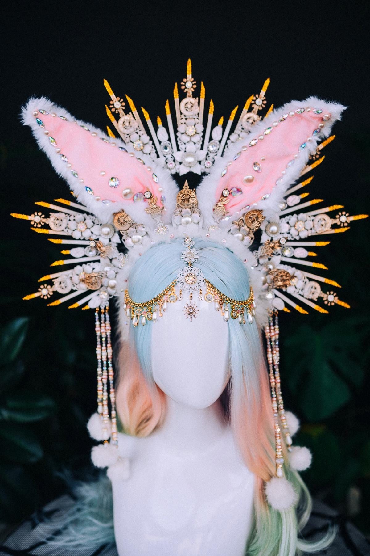 White Rabbit Crown Alice In Wonderland Bunny Ears Tiara Fantasy Headpiece Halloween Carnival Festival Costume