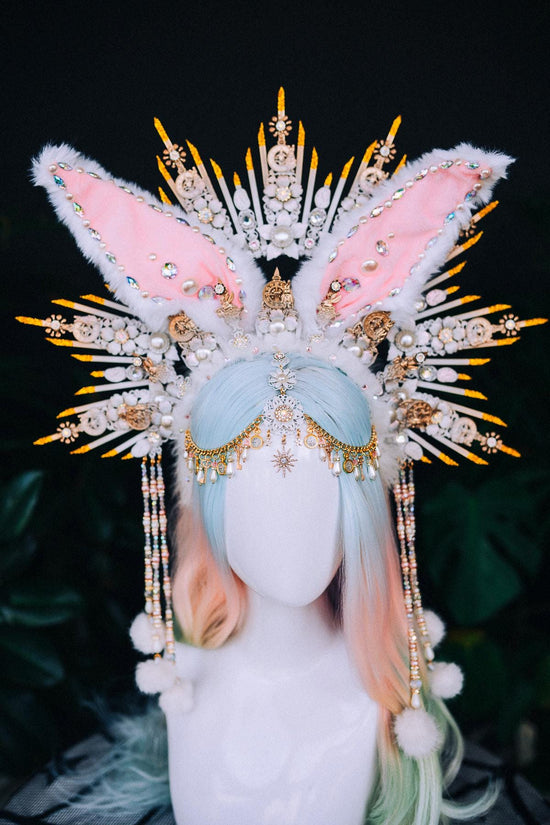 White Rabbit Crown Alice In Wonderland Bunny Ears Tiara Fantasy Headpiece Halloween Carnival Festival Costume