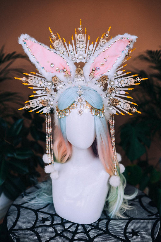 White Rabbit Crown Alice In Wonderland Bunny Ears Tiara Fantasy Headpiece Halloween Carnival Festival Costume