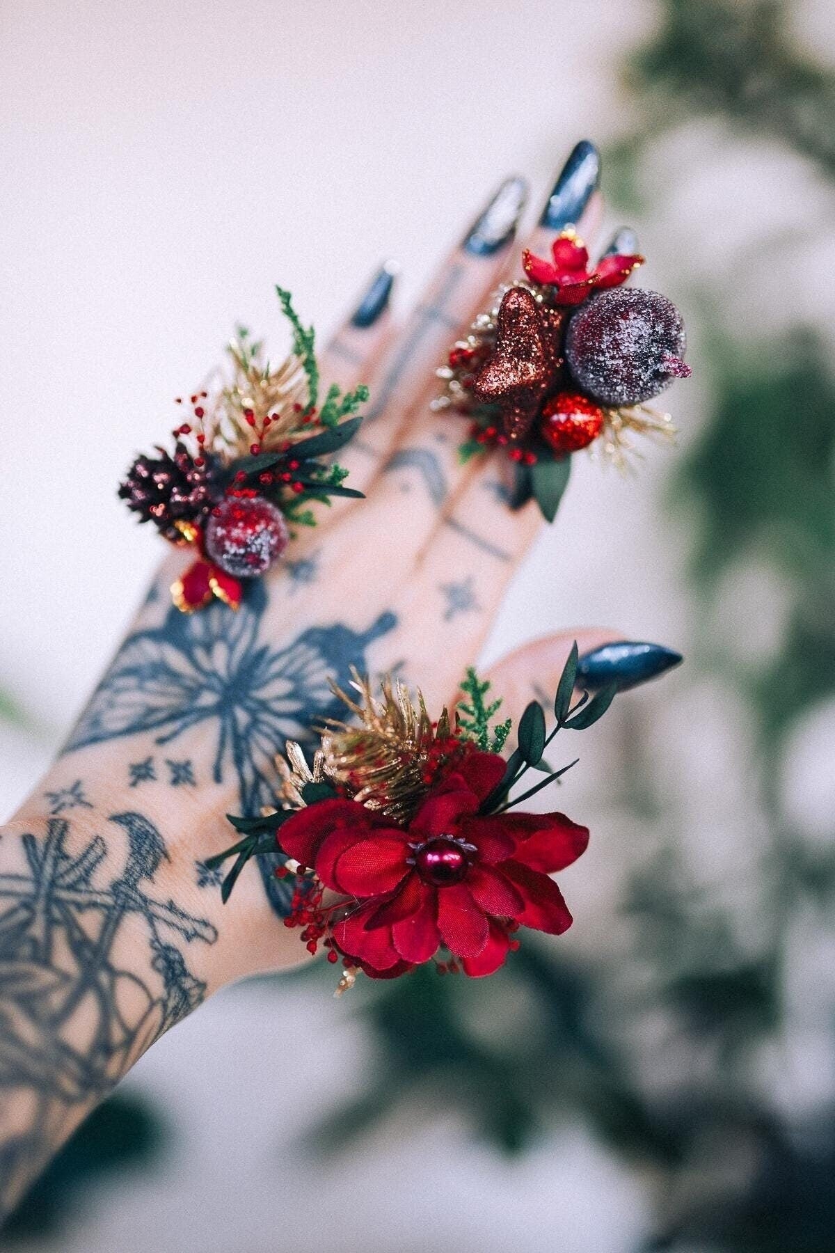 Burgundy Christmas hairpins