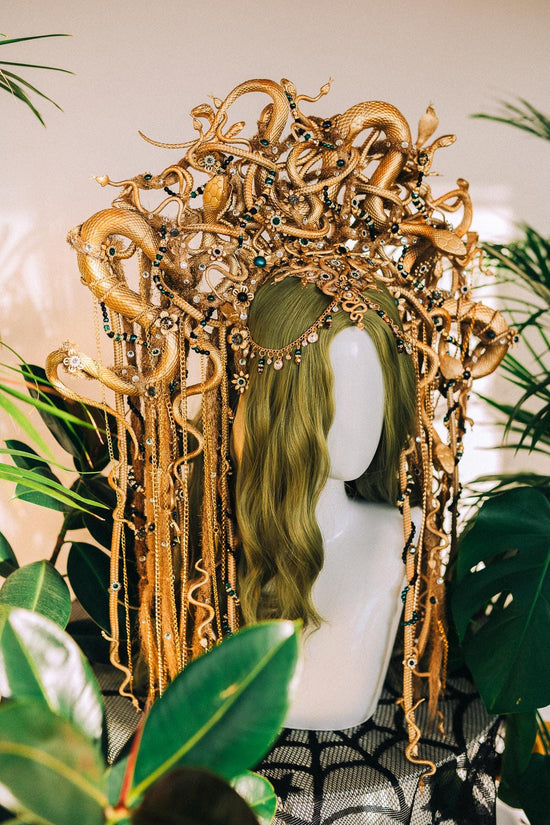 Medusa Crown, Gold Snake Headpiece, Greek Mythology Tiara, Halloween Costume Crown, Gorgon Queen Headdress, Serpent Goddess Halo