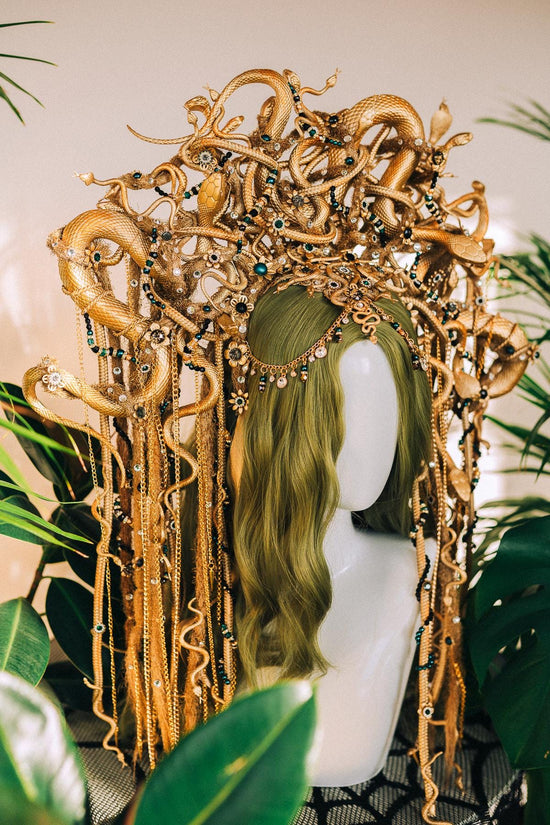 Medusa Crown, Gold Snake Headpiece, Greek Mythology Tiara, Halloween Costume Crown, Gorgon Queen Headdress, Serpent Goddess Halo