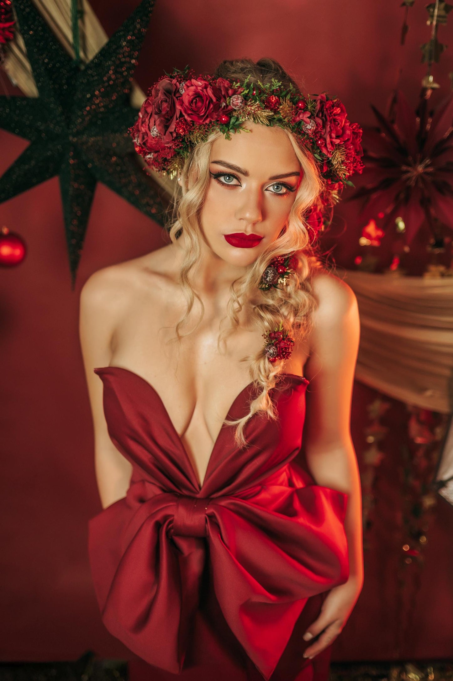 Christmas headband, Christmas party headband, Christmas flower crown, Merry Christmas, Christmas hair wreath, Burgundy flower crown, Boho