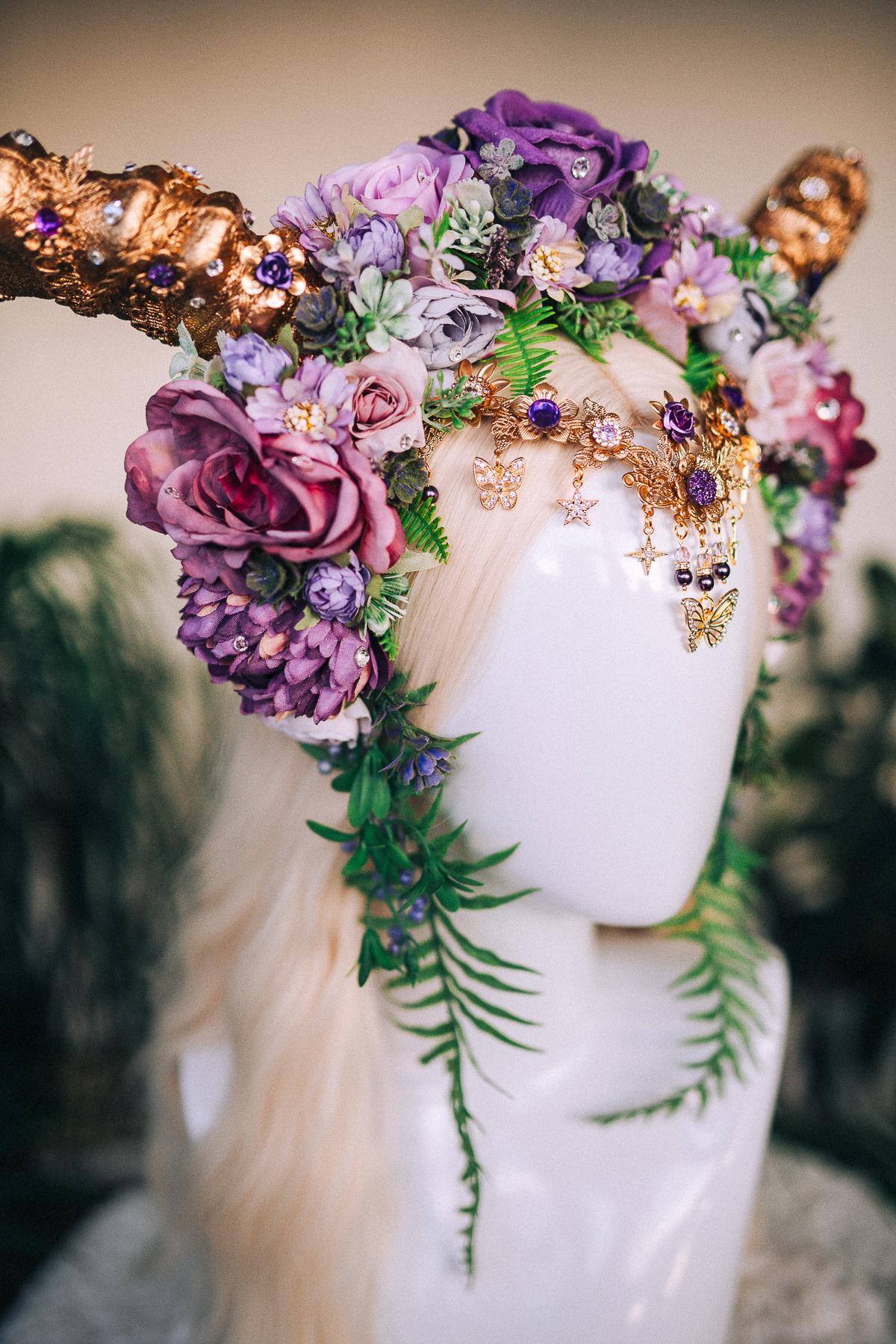 Capricorn Zodiac Sign, Birthday headband, Birthday crown, Capricorn crown, Purple flower crown, Carnival costume, Carnival crown, Mardi Gras