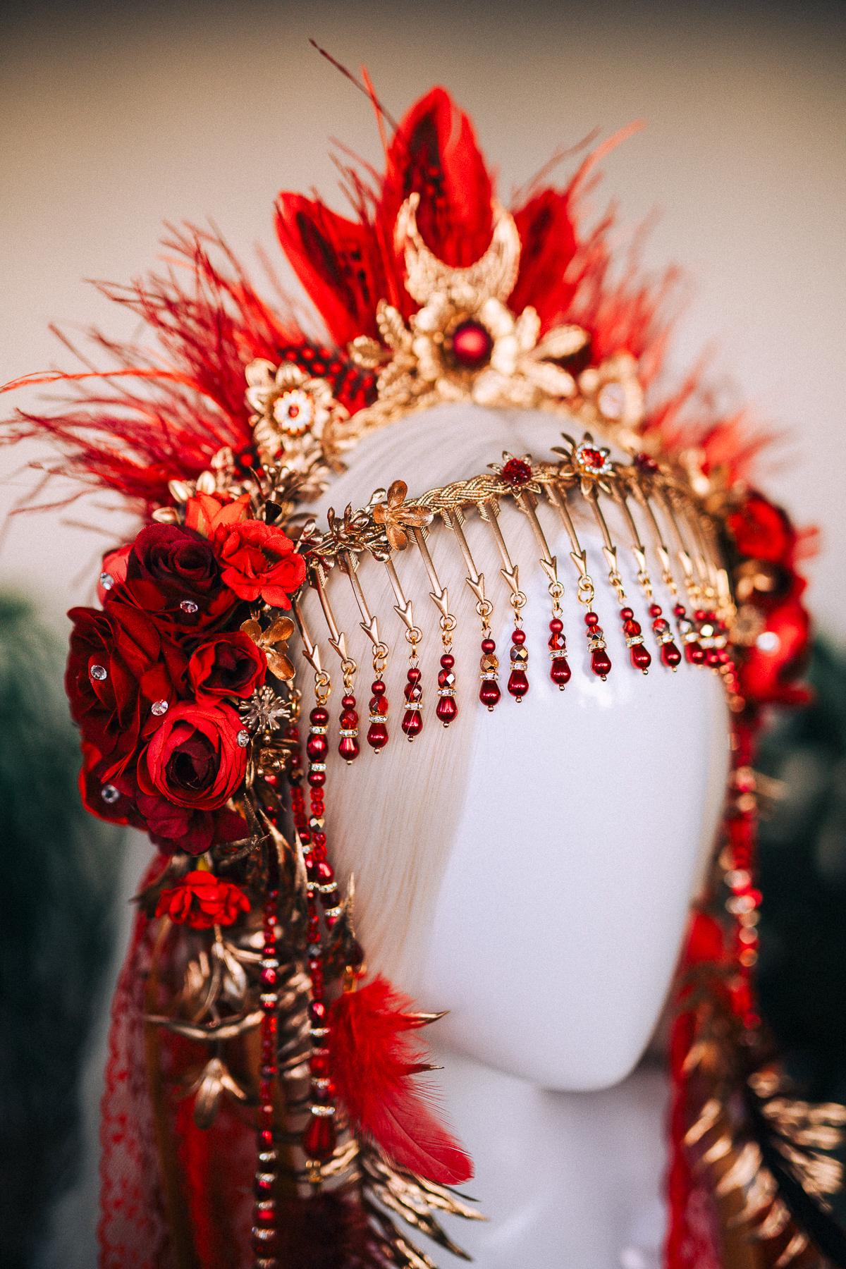 SALE Sagittarius Zodiac Sign, Birthday headband, Birthday crown, Carnival costume, Birthday gift, Red flower crown, Red headpiece