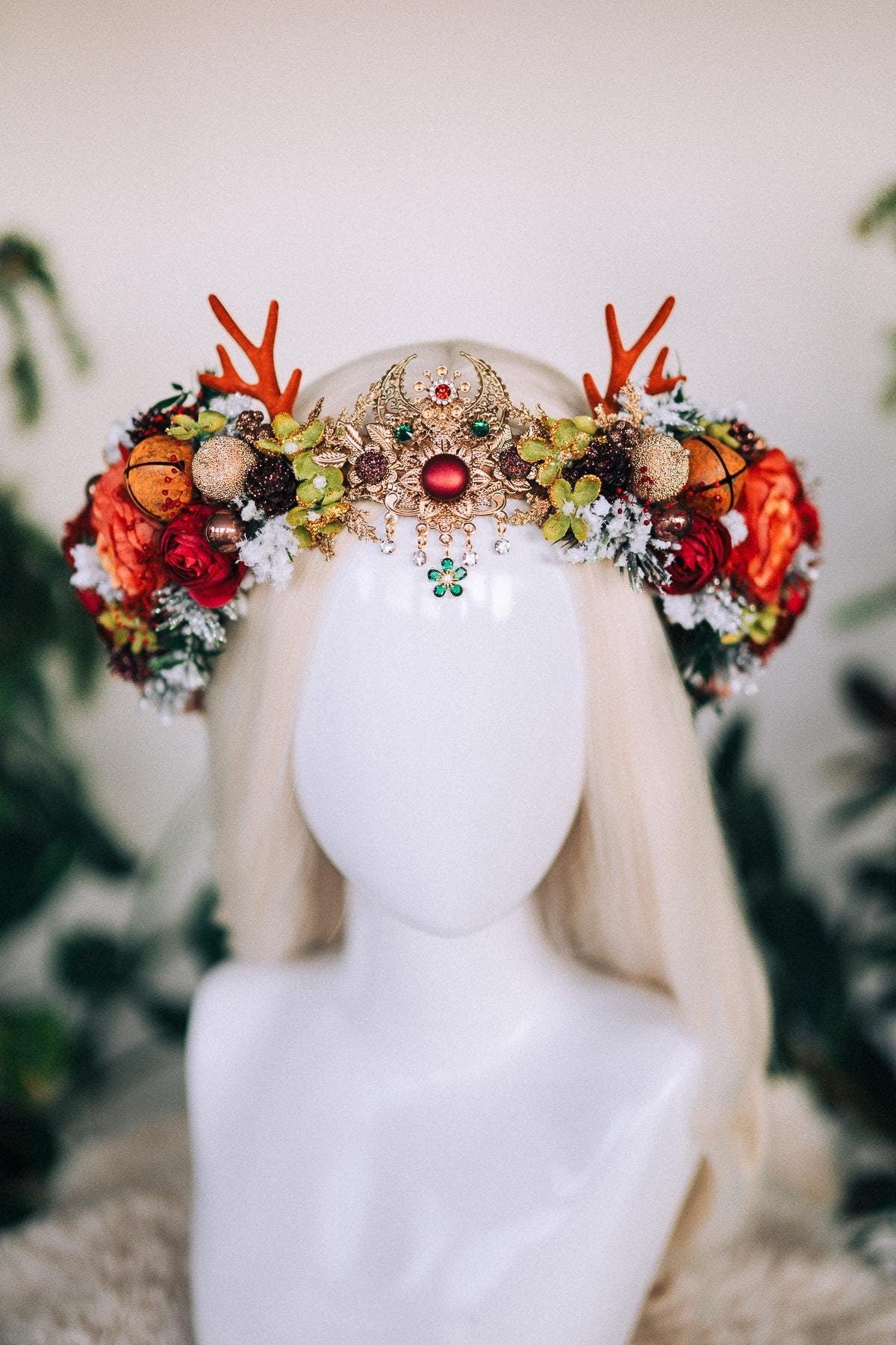 Cute burgundy reindeer Christmas crown