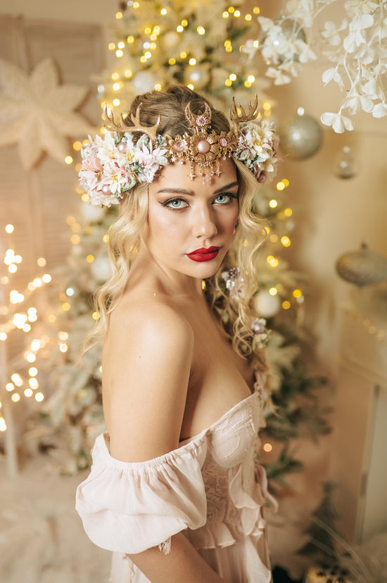 Christmas reindeer headband, Christmas party headband, Christmas flower crown, Deer crown, Merry Christmas, Christmas headband, Antlers