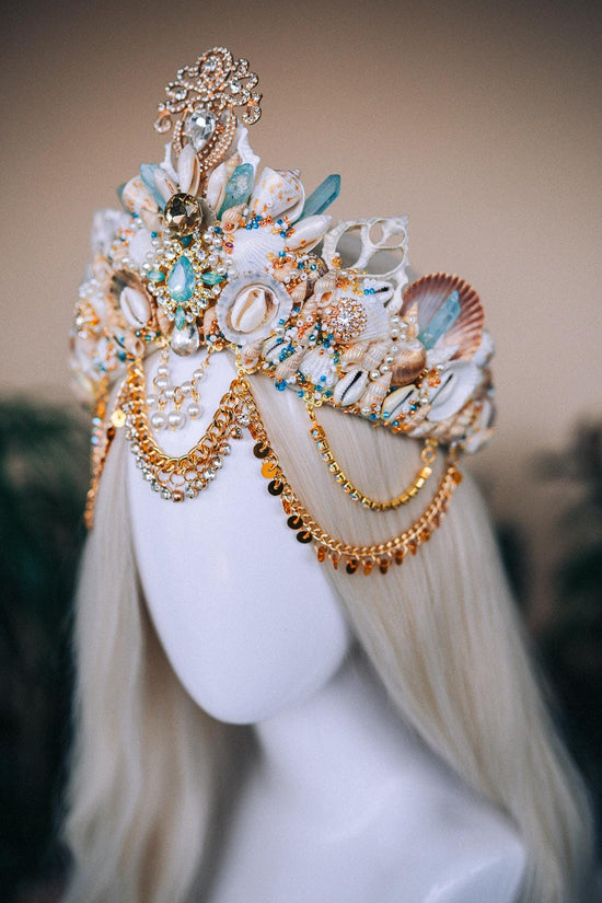 Ocean Goddess Crown, Mermaid Tiara, Seashell Headpiece, Pearl Bridal Crown, Boho Beach Wedding, Underwater Queen, Nautical Festival Tiara
