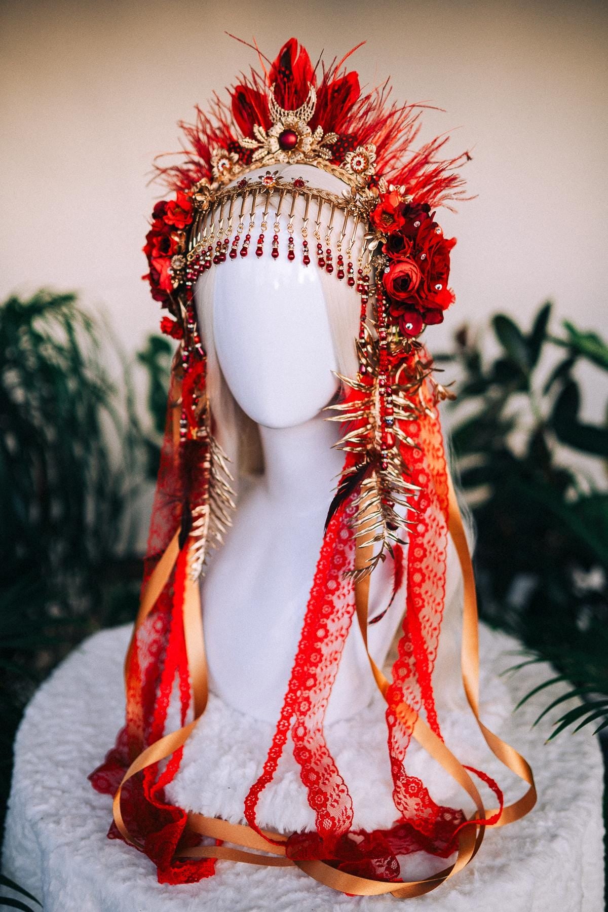 SALE Sagittarius Zodiac Sign, Birthday headband, Birthday crown, Carnival costume, Birthday gift, Red flower crown, Red headpiece