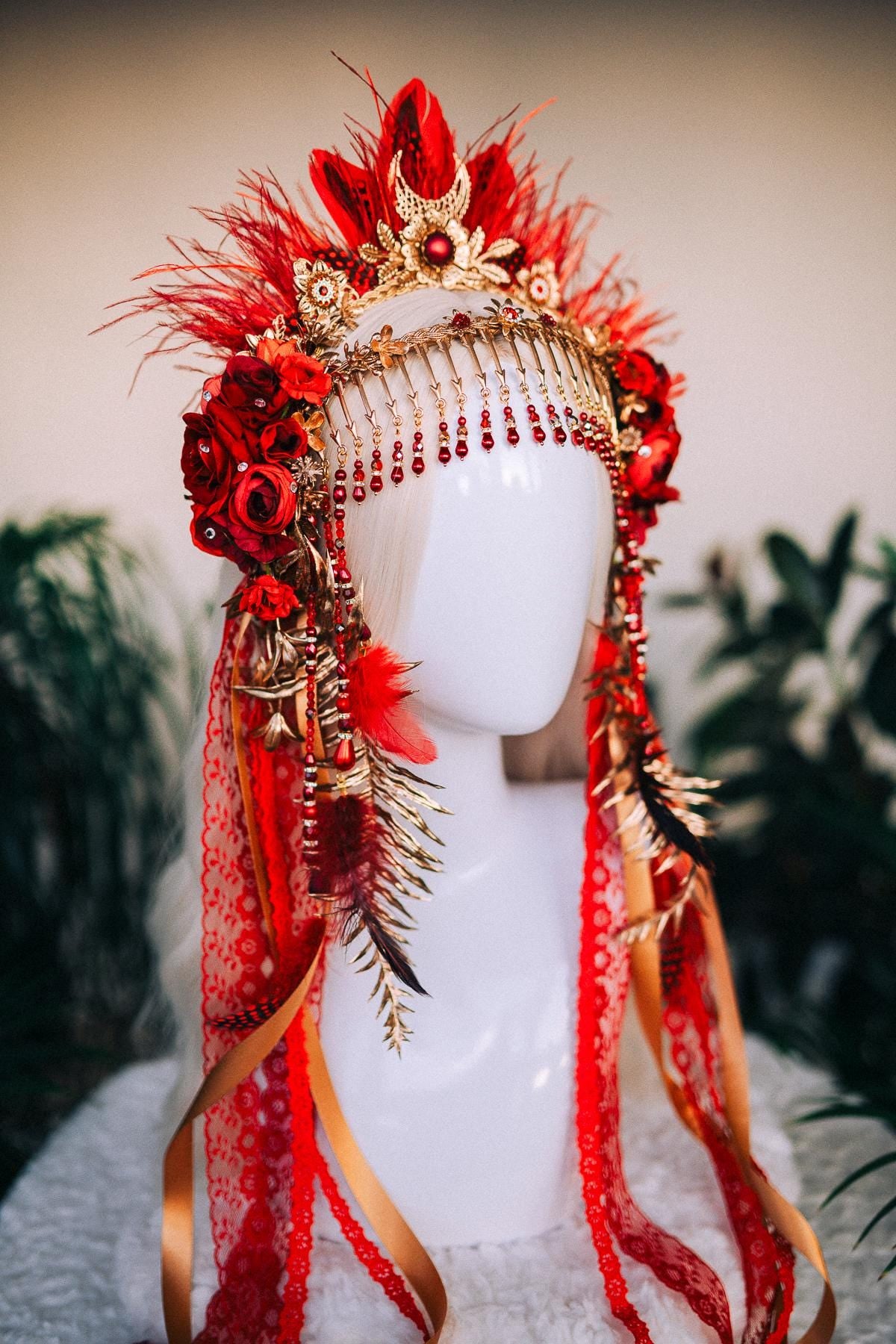 SALE Sagittarius Zodiac Sign, Birthday headband, Birthday crown, Carnival costume, Birthday gift, Red flower crown, Red headpiece