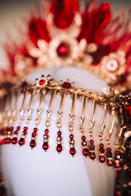 SALE Sagittarius Zodiac Sign, Birthday headband, Birthday crown, Carnival costume, Birthday gift, Red flower crown, Red headpiece