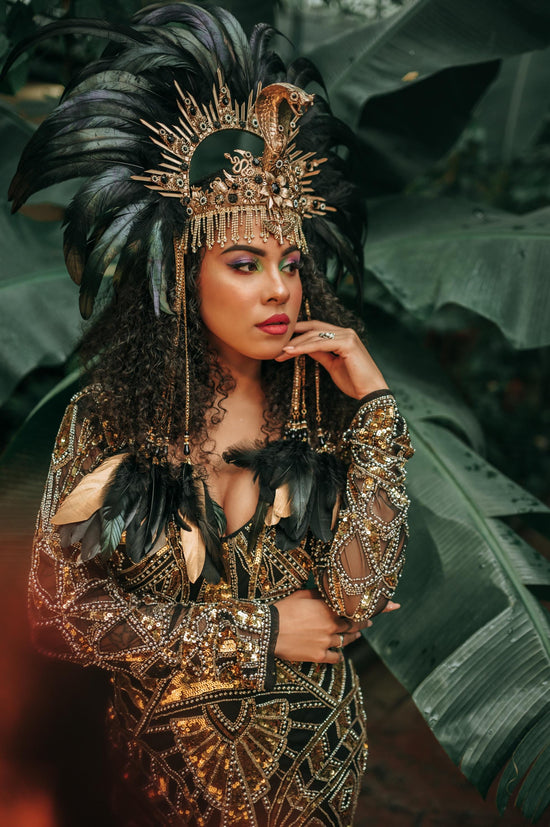 Cleopatra Feather Crown, Snake Headpiece, Egyptian Festival Crown, Mardi Gras Queen Accessory, Luxurious Cleopatra Headdress for Halloween