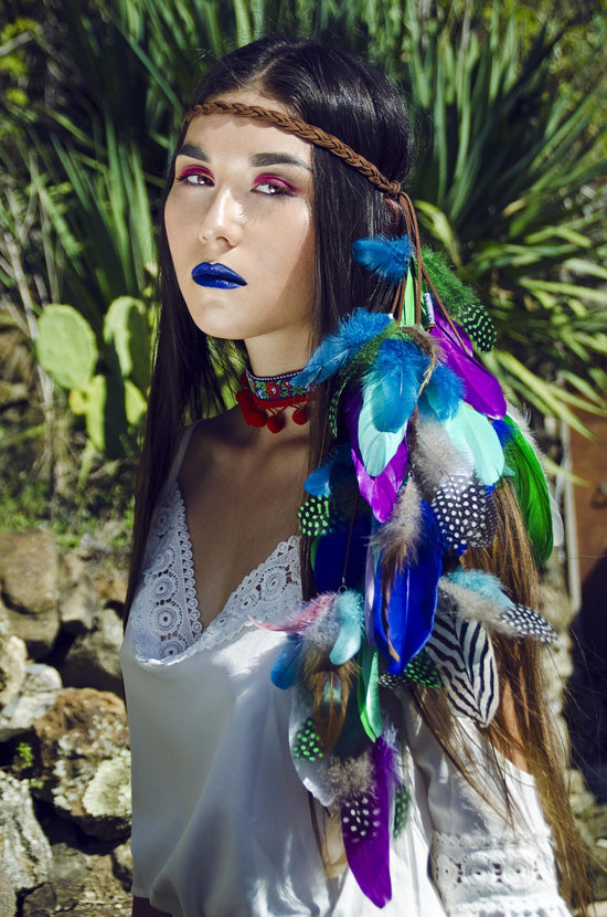 Boho Feather Headband, Colorful Festival Crown, Tribal Headdress, Hippie Hair Accessory, Burning Man Style, Bohemian Feather Halo