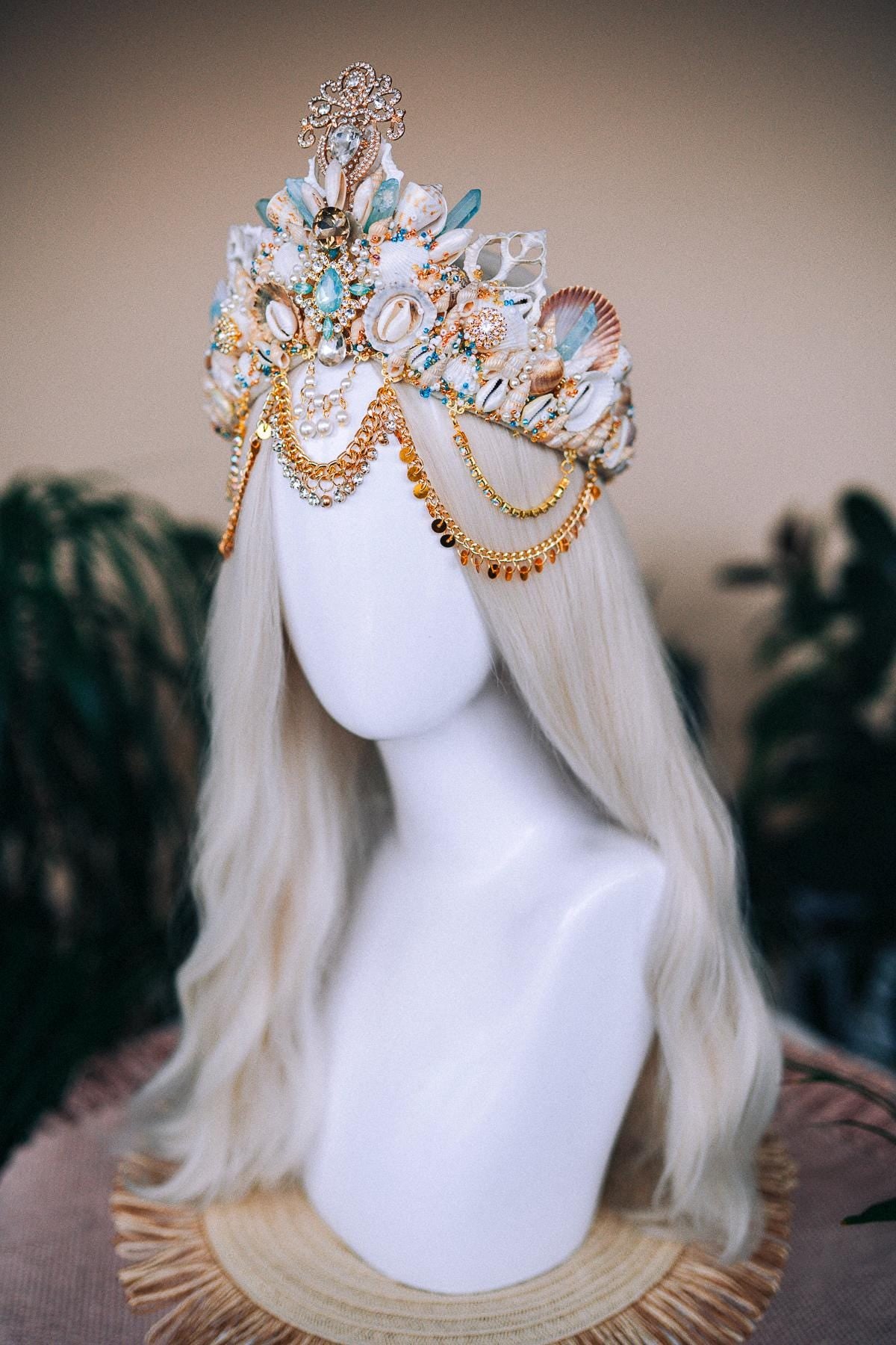 Ocean Goddess Crown, Mermaid Tiara, Seashell Headpiece, Pearl Bridal Crown, Boho Beach Wedding, Underwater Queen, Nautical Festival Tiara