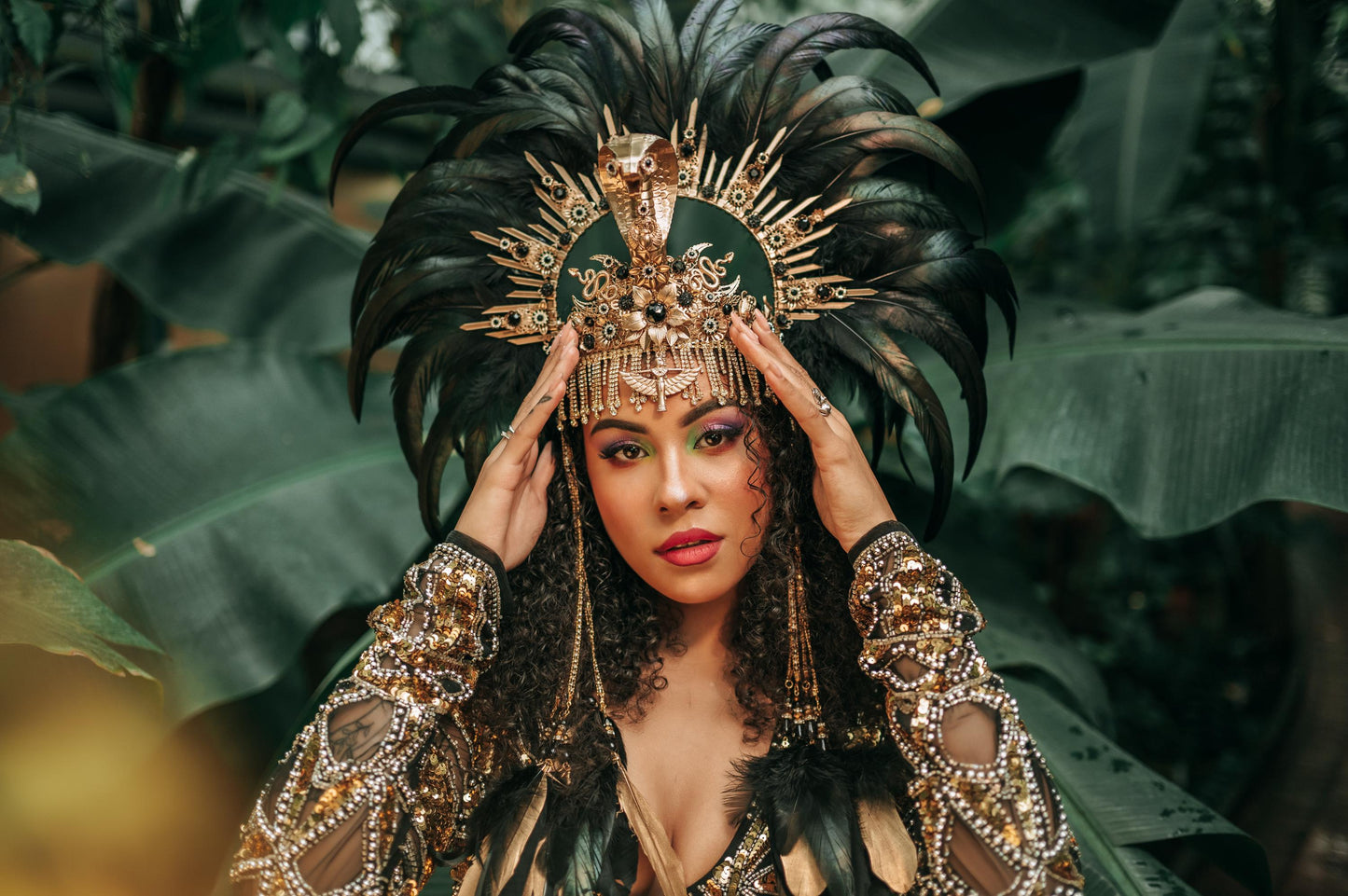 Cleopatra Feather Crown, Snake Headpiece, Egyptian Festival Crown, Mardi Gras Queen Accessory, Luxurious Cleopatra Headdress for Halloween