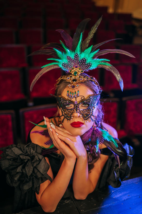 Mardi Gras Lace Mask, Elegant Black Masquerade Mask, Luxury Carnival Accessory for Balls, Festivals, Costume Parties in Purple, Green & Gold