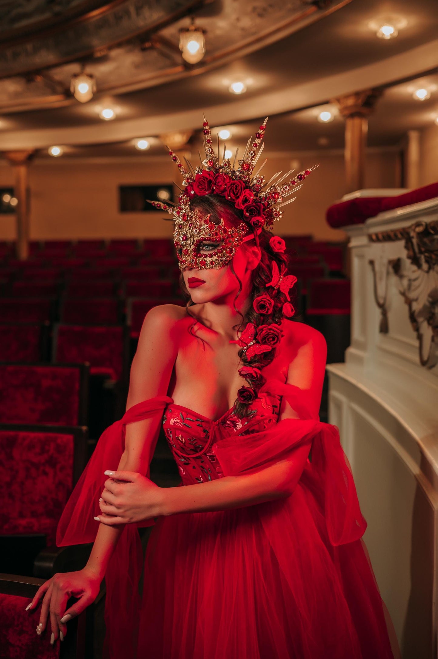 Red Goddess Mask Crystal Masquerade Headpiece - Red Goddess Mask Red Goddess Mask Crystal Masquerade Headpiece - Red Goddess Mask