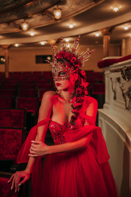 Red Goddess Mask Crystal Masquerade Headpiece - Red Goddess Mask Red Goddess Mask Crystal Masquerade Headpiece - Red Goddess Mask