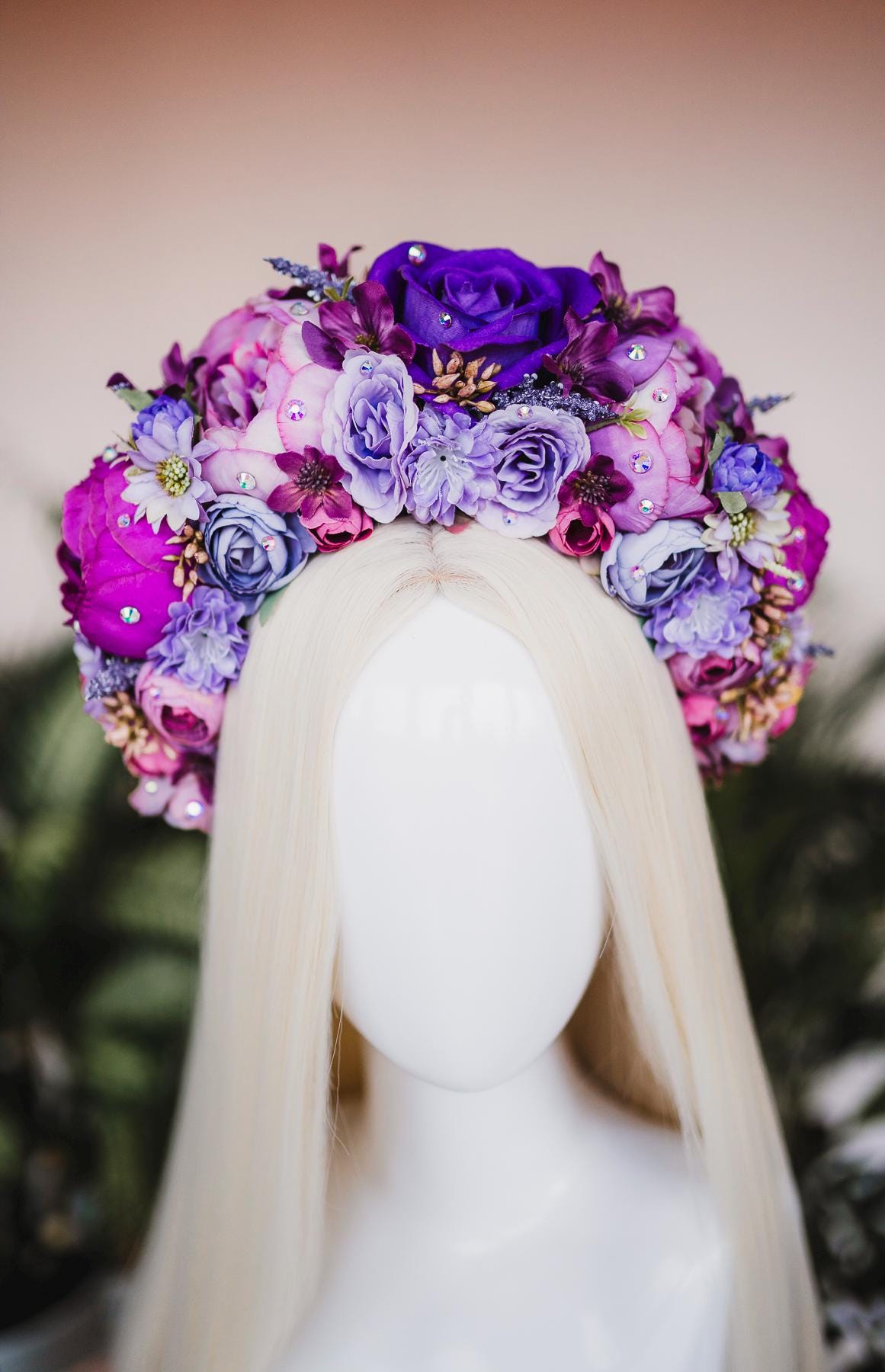 SALE Flower Crown, Purple Flower Crown, Flower Headpiece, Floral Crown, Frida Crown, Flower Headband, Headpiece, Pregnancy Photo, Goddess