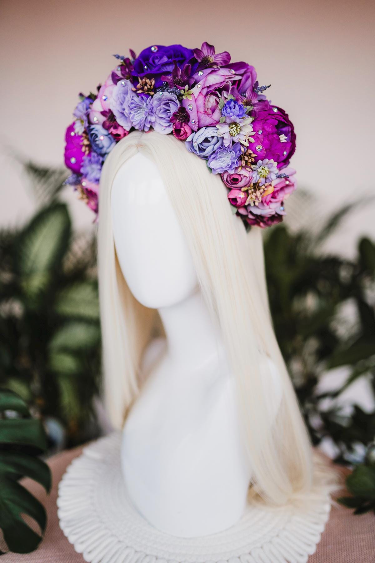 SALE Flower Crown, Purple Flower Crown, Flower Headpiece, Floral Crown, Frida Crown, Flower Headband, Headpiece, Pregnancy Photo, Goddess