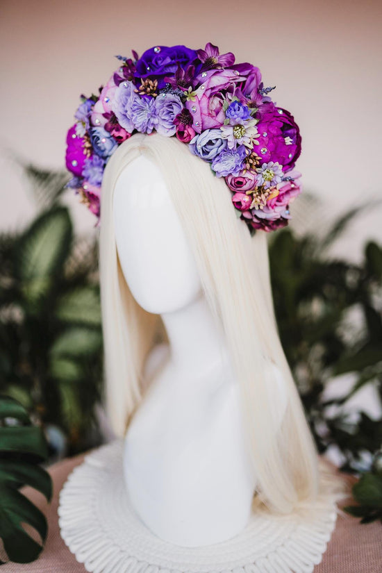 SALE Flower Crown, Purple Flower Crown, Flower Headpiece, Floral Crown, Frida Crown, Flower Headband, Headpiece, Pregnancy Photo, Goddess