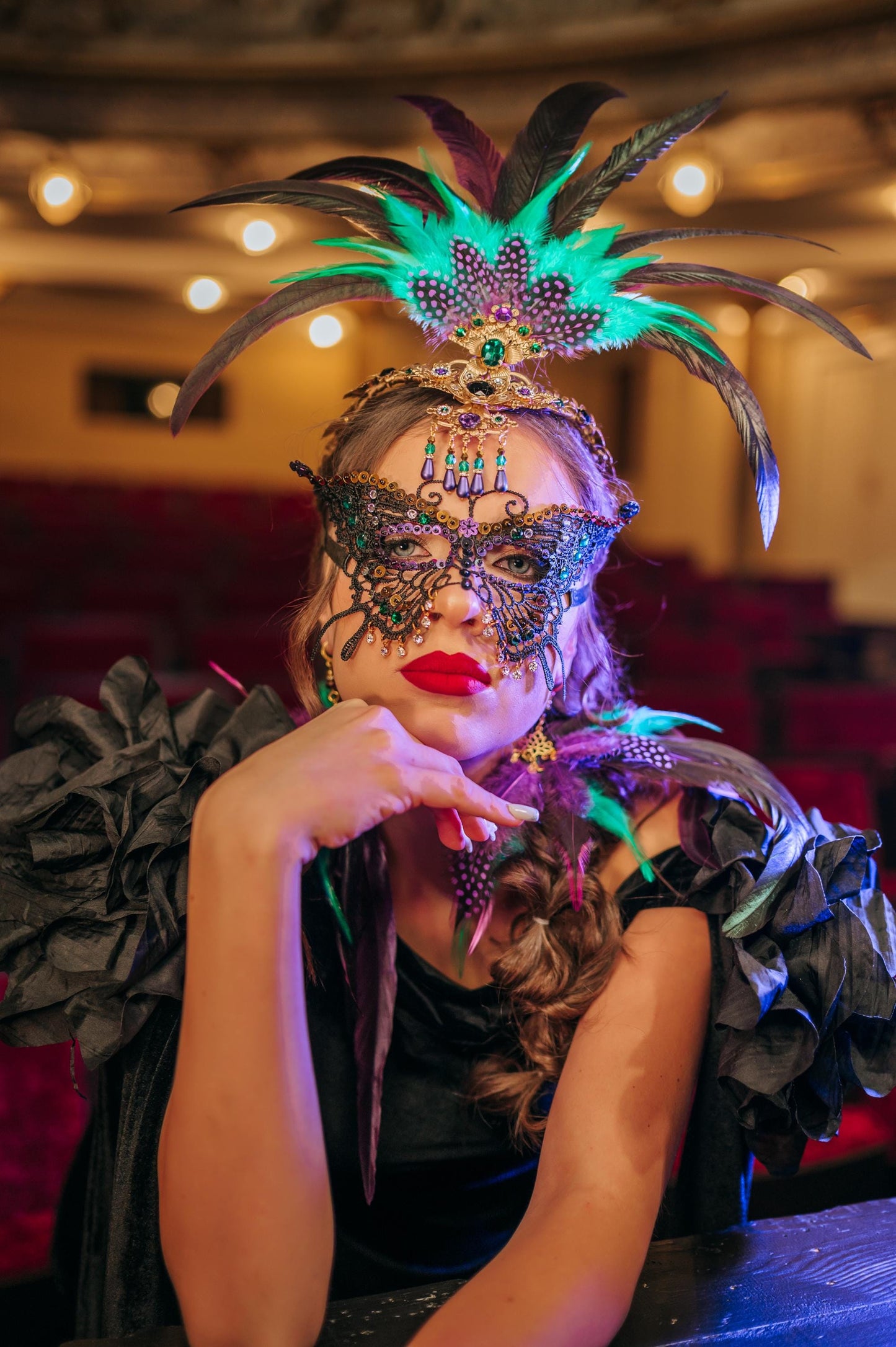 Mardi Gras Crown, Luxury Feather Headdress, Elegant Carnival Masquerade Headpiece for Balls, Festivals, Mardi Gras, Costume Parties & Events