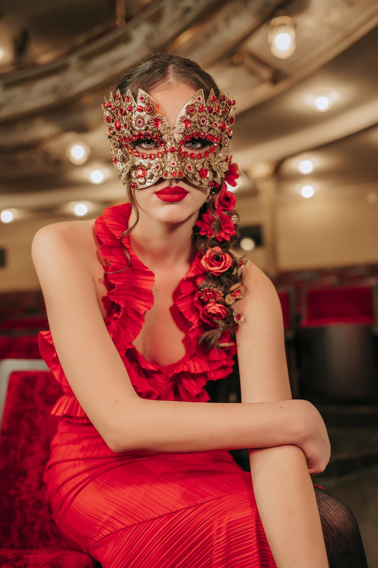 Red Gold Goddess Masquerade Mask Crystal Embellished Luxury Carnival A CARBICKOVA CROWNS Red Gold Goddess Masquerade Mask Crystal Embellished Luxury Carnival A CARBICKOVA CROWNS