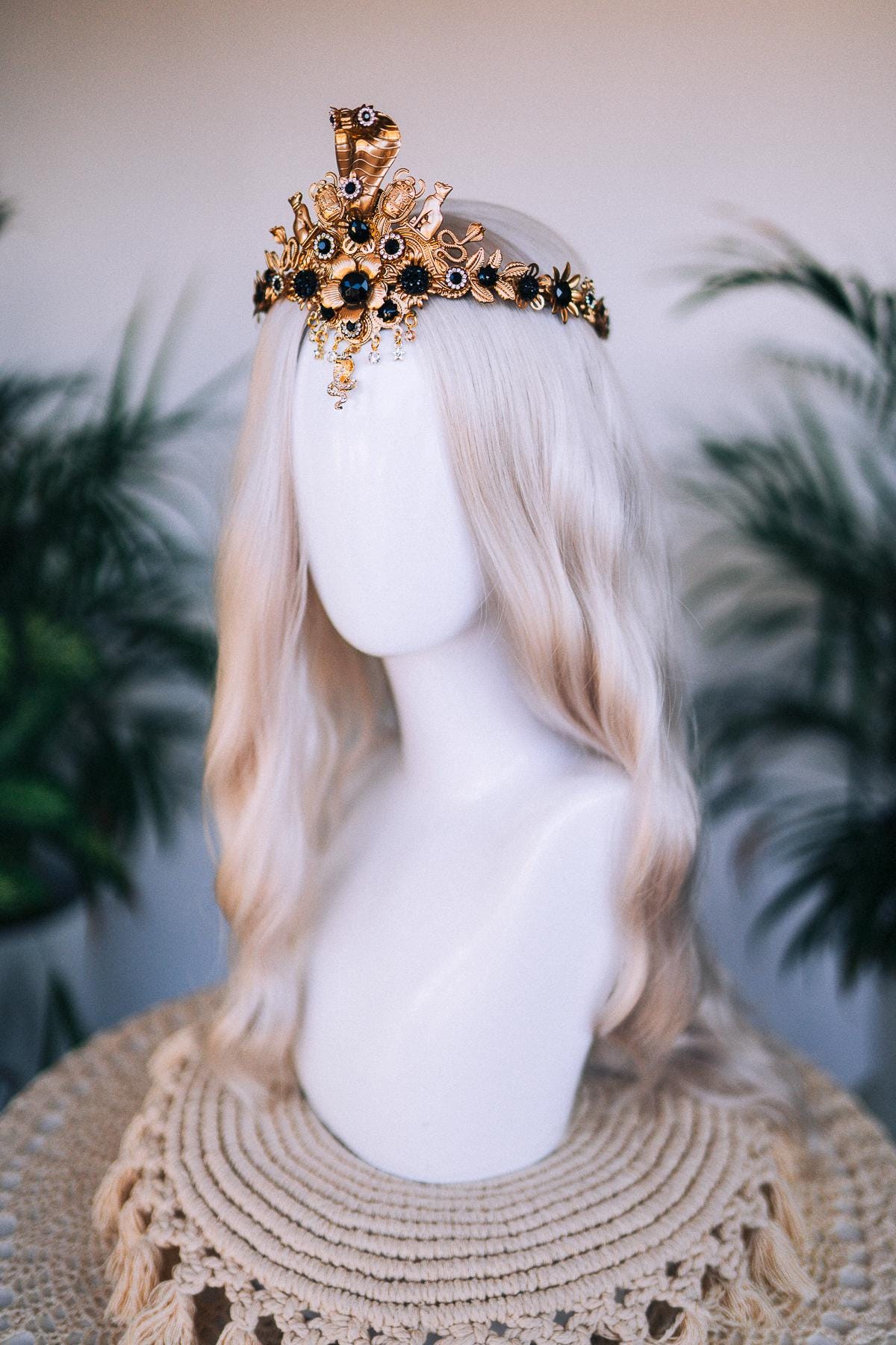 Egyptian Serpent Crown, Cleopatra Headpiece, Pharaoh Queen Tiara, Gold Festival Crown, Halloween Costume, Goddess Statement Tiara