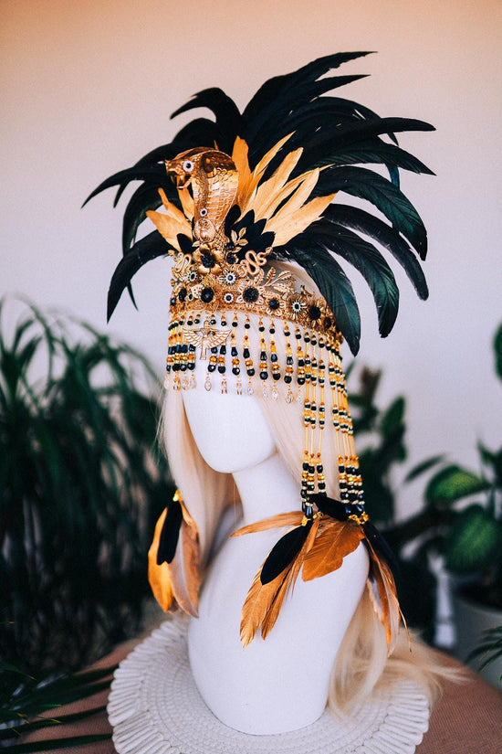 Cleopatra Feather Crown, Luxurious Headdress, Carnival Queen Costume, Cleopatra Halloween Crown, Mardi Gras Festival Headdress,Feather Crown