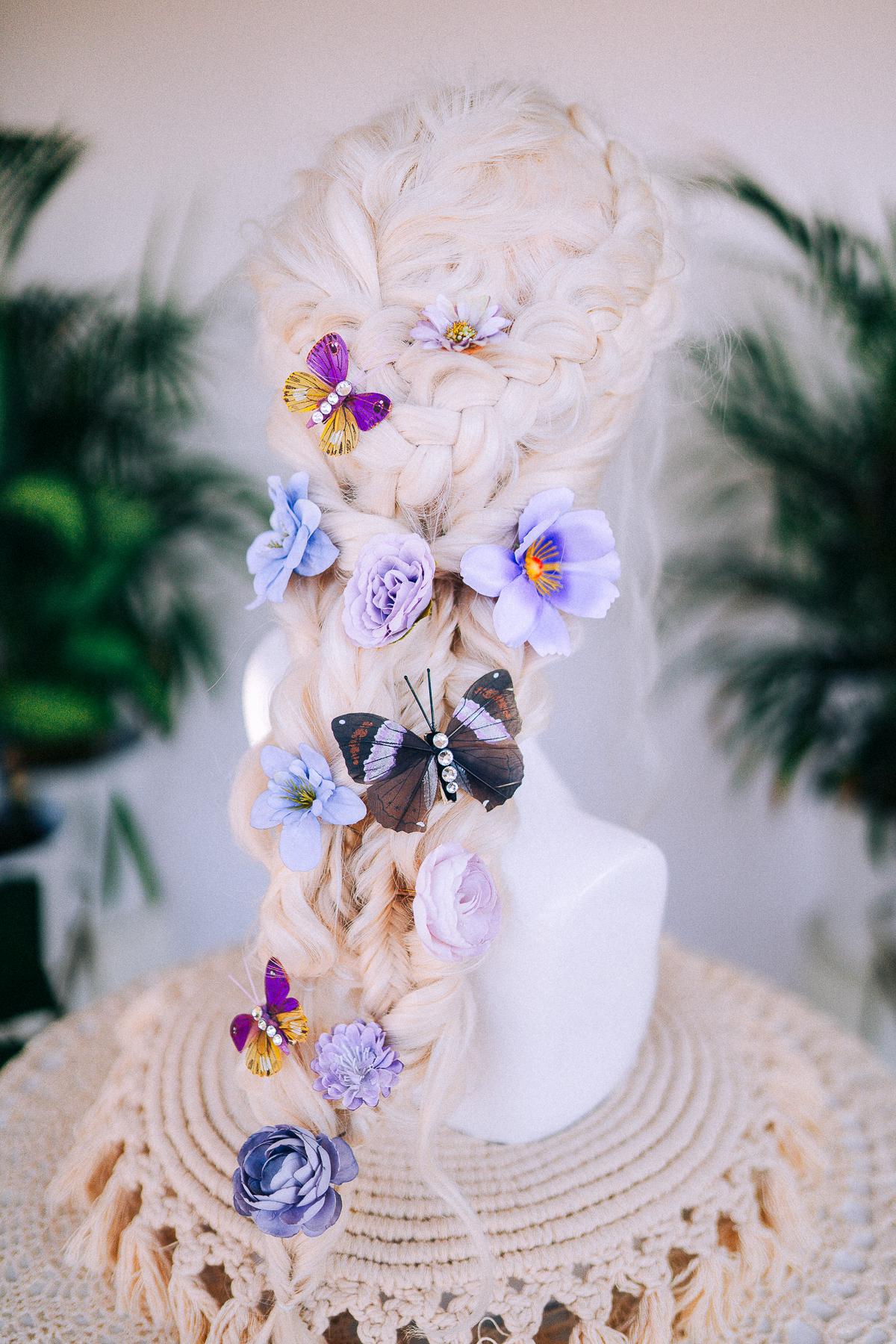 Butterfly Floral Hairpins, Elegant Gold Hair Accessories with Crystals and Flowers for Weddings, Masquerade Balls, Costume Events